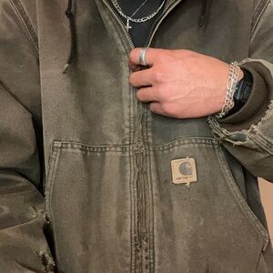 Carhartt Men's Distressed brown hooded jacket